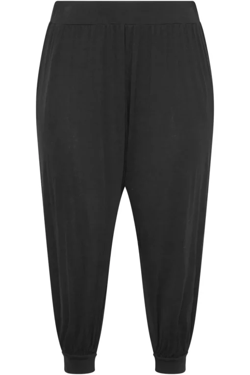 Yours Curve Black Cropped Jersey Harem Joggers
