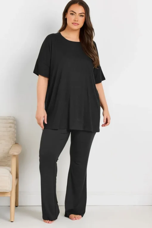 Yours Curve Black Flare Pyjama Bottoms