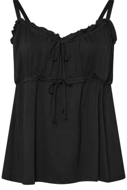 Yours Curve Black Frilled Tie Front Cami Top