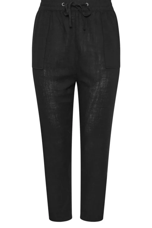 Yours Curve Black Linen Tie Front Joggers