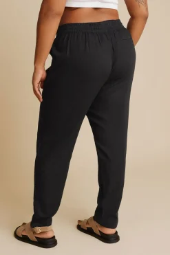 Yours Curve Black Linen Tie Front Joggers