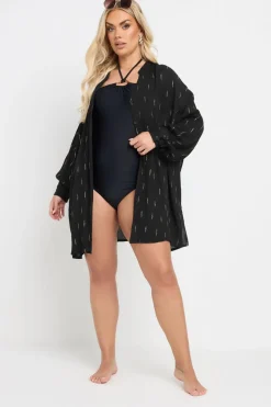 Yours Curve Black Metallic Dobby Crinkle Beach Shirt