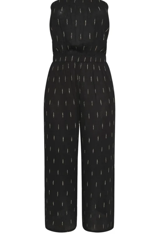 Yours Curve Black Metallic Bandeau Wide Leg Jumpsuit