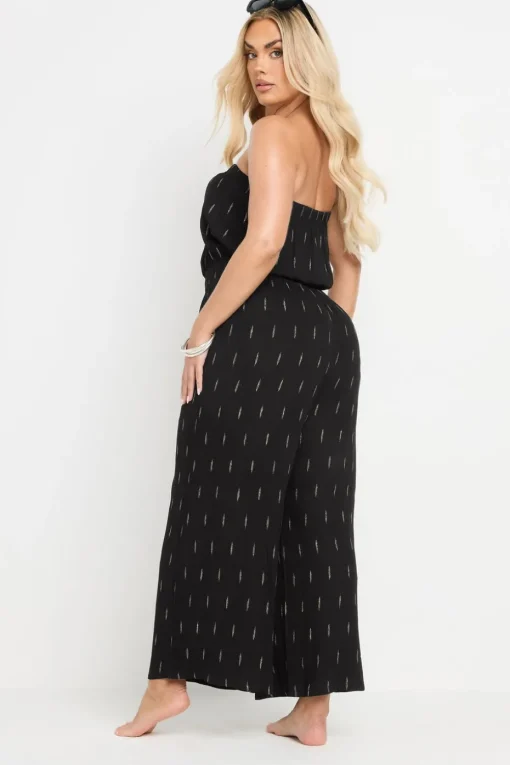 Yours Curve Black Metallic Bandeau Wide Leg Jumpsuit