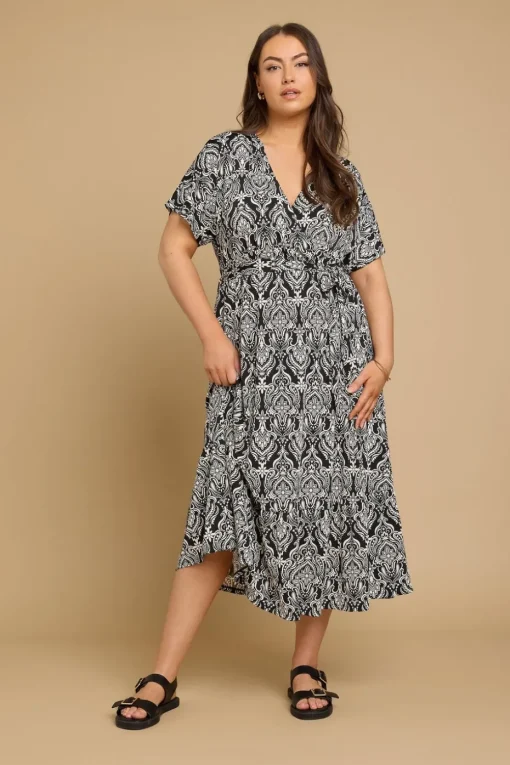 Yours Curve Black Paisley Print Midaxi Wrap Dress
