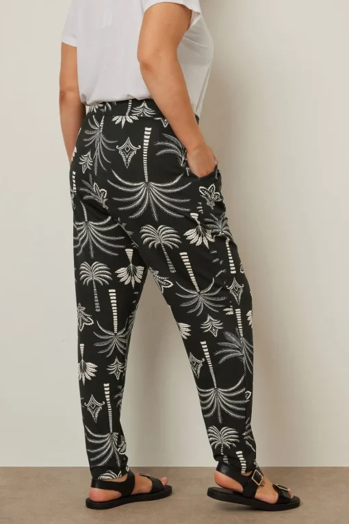 Yours Curve Black Palm Print Harem Trousers