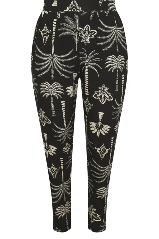 Yours Curve Black Palm Print Harem Trousers