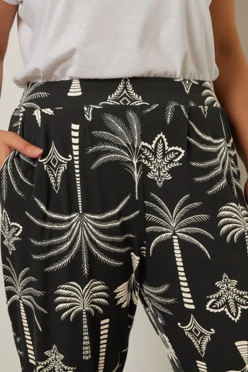 Yours Curve Black Palm Print Harem Trousers