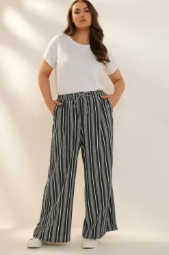 Yours Curve Black Stripe Textured Wide Leg Trousers