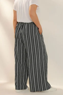 Yours Curve Black Stripe Textured Wide Leg Trousers