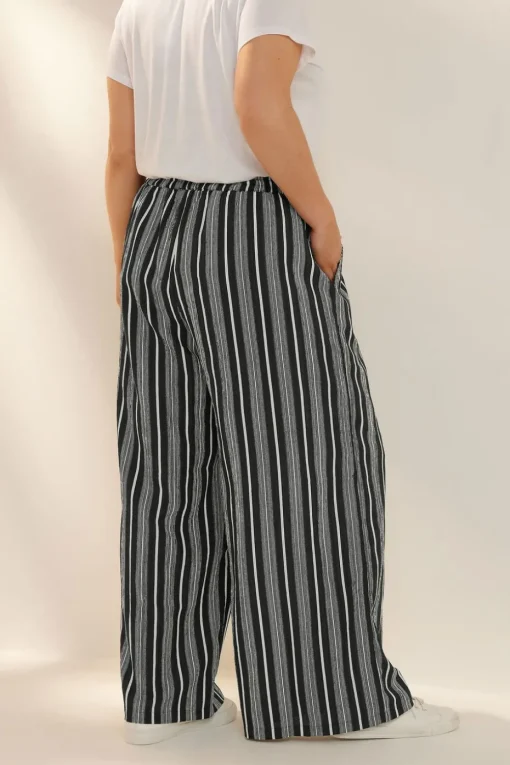 Yours Curve Black Stripe Textured Wide Leg Trousers