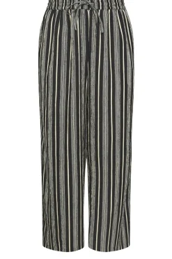 Yours Curve Black Stripe Textured Wide Leg Trousers