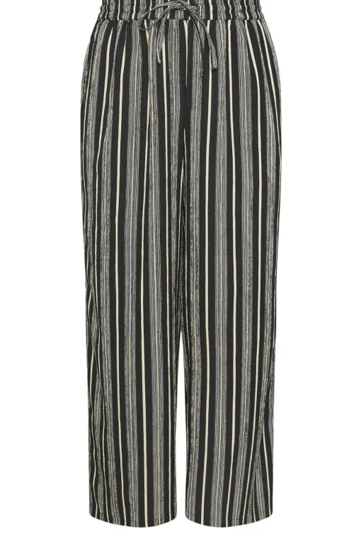 Yours Curve Black Stripe Textured Wide Leg Trousers