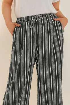 Yours Curve Black Stripe Textured Wide Leg Trousers