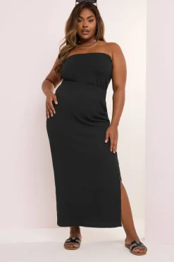 Yours Curve Black Textured Side Split Maxi Skirt