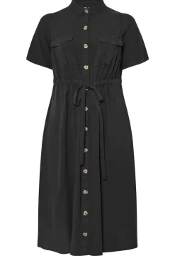 Yours Curve Black Tie Waist Chambray Shirt Dress