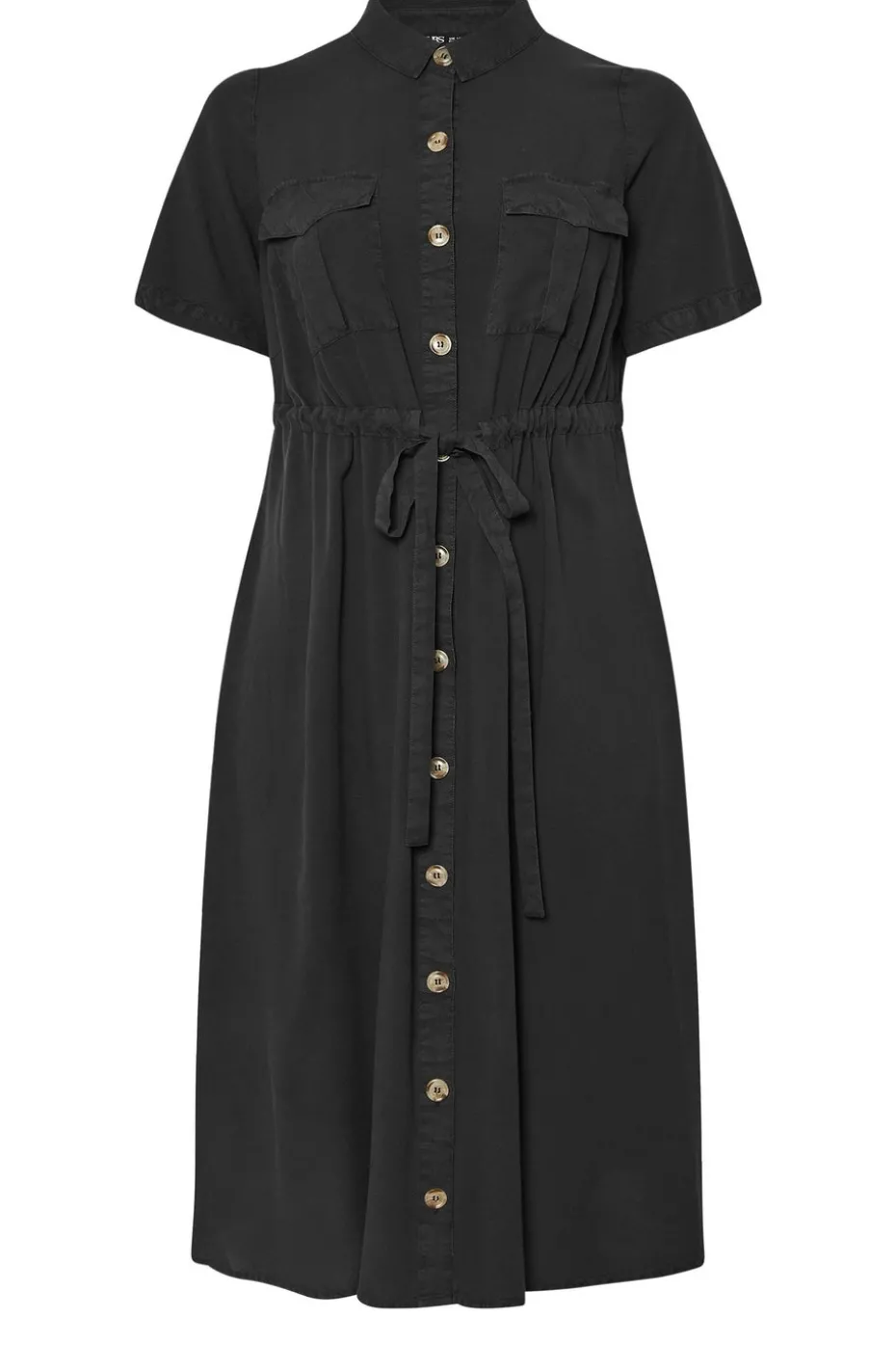 Yours Curve Black Tie Waist Chambray Shirt Dress