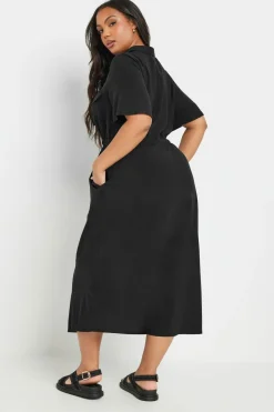 Yours Curve Black Tie Waist Chambray Shirt Dress
