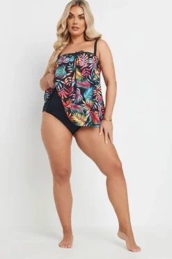 Yours Curve Black Tropical Leaf Print Tankini Top