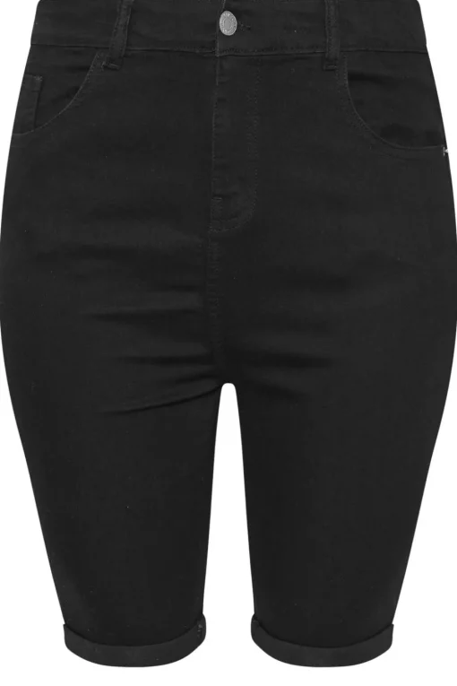 Yours Curve Black Turn Up Denim Shorts