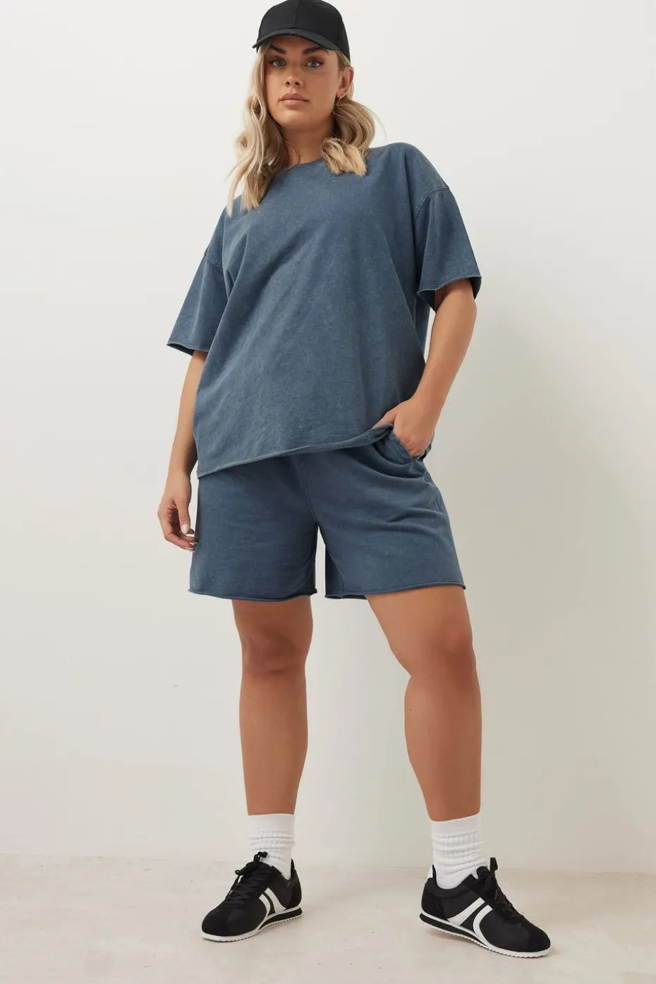 Yours Curve Blue Acid Wash Oversized Sweat T-Shirt