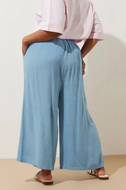 Yours Curve Blue Chambray Tie Front Culottes