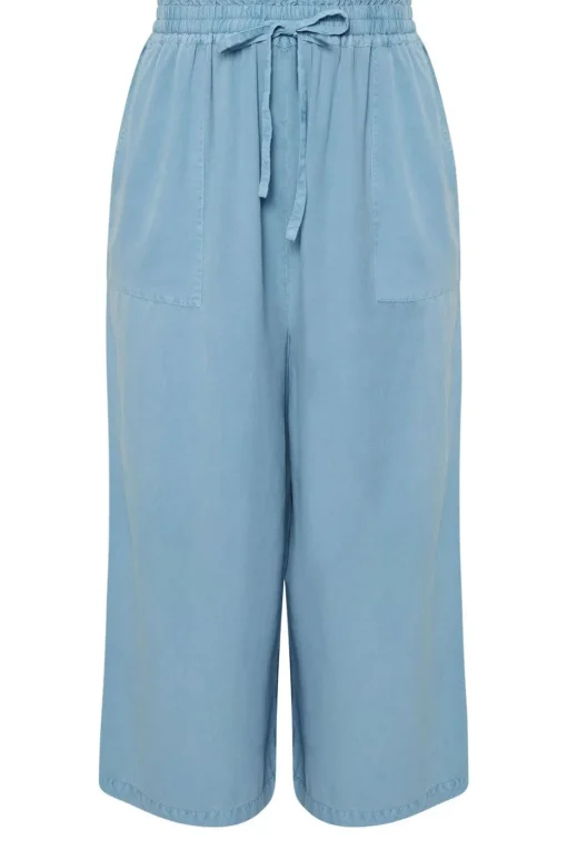 Yours Curve Blue Chambray Tie Front Culottes