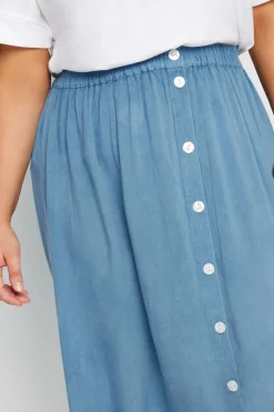 Yours Curve Blue Chambray Button Maxi Skirt