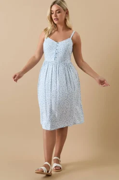 Yours Curve Blue Ditsy Floral Print Strappy Sundress