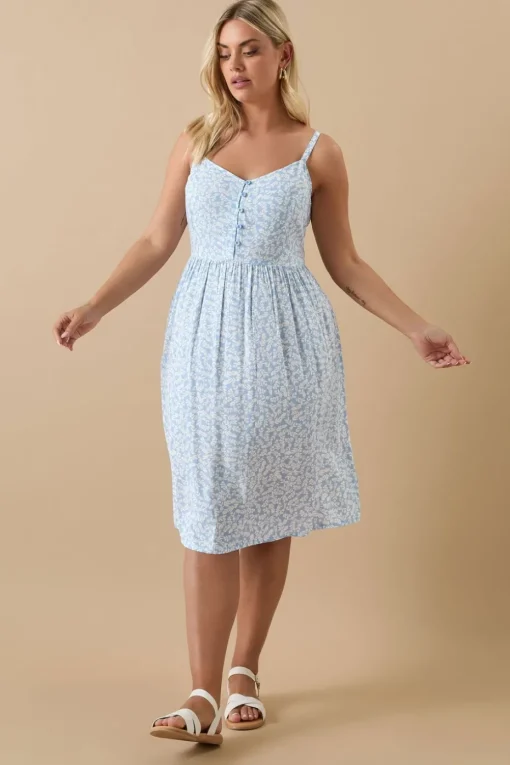 Yours Curve Blue Ditsy Floral Print Strappy Sundress