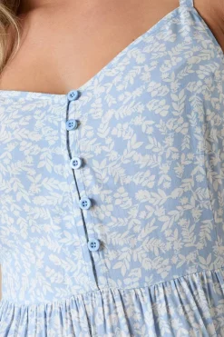 Yours Curve Blue Ditsy Floral Print Strappy Sundress
