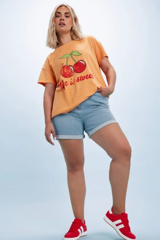 Yours Curve Blue Elasticated Waist Stretch Denim Shorts