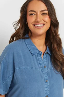 Yours Curve Blue Short Sleeve Chambray Shirt