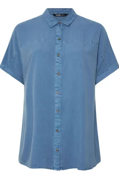 Yours Curve Blue Short Sleeve Chambray Shirt