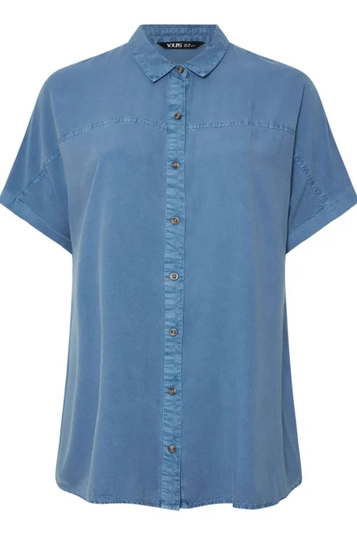 Yours Curve Blue Short Sleeve Chambray Shirt