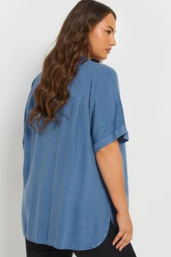 Yours Curve Blue Short Sleeve Chambray Shirt