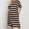 Yours Curve Brown Stripe Oversized Pocket Detail Midi Dress