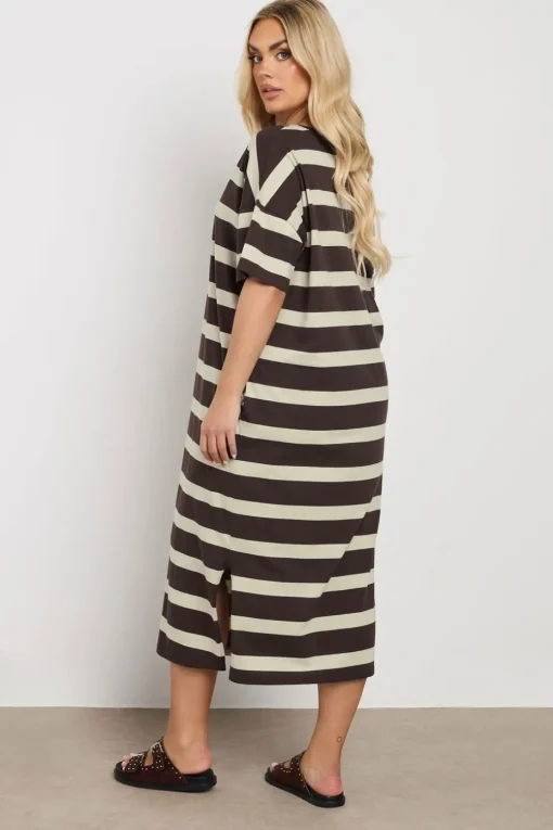 Yours Curve Brown Stripe Oversized Pocket Detail Midi Dress