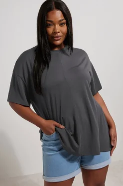 Yours Curve Charcoal Grey Heavyweight Oversized T-Shirt