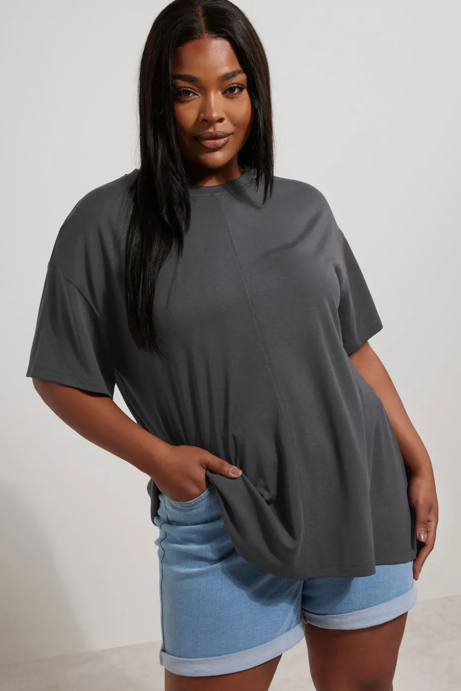 Yours Curve Charcoal Grey Heavyweight Oversized T-Shirt