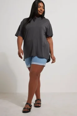 Yours Curve Charcoal Grey Heavyweight Oversized T-Shirt