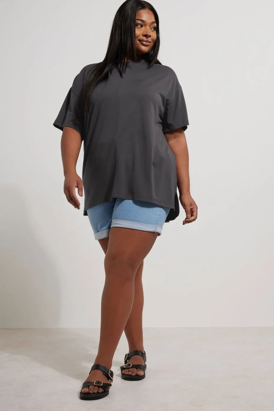 Yours Curve Charcoal Grey Heavyweight Oversized T-Shirt
