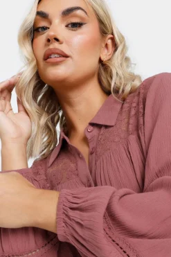 Yours Curve Dusky Pink Tiered Crochet Detail Shirt