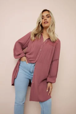 Yours Curve Dusky Pink Tiered Crochet Detail Shirt