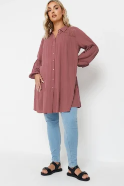 Yours Curve Dusky Pink Tiered Crochet Detail Shirt