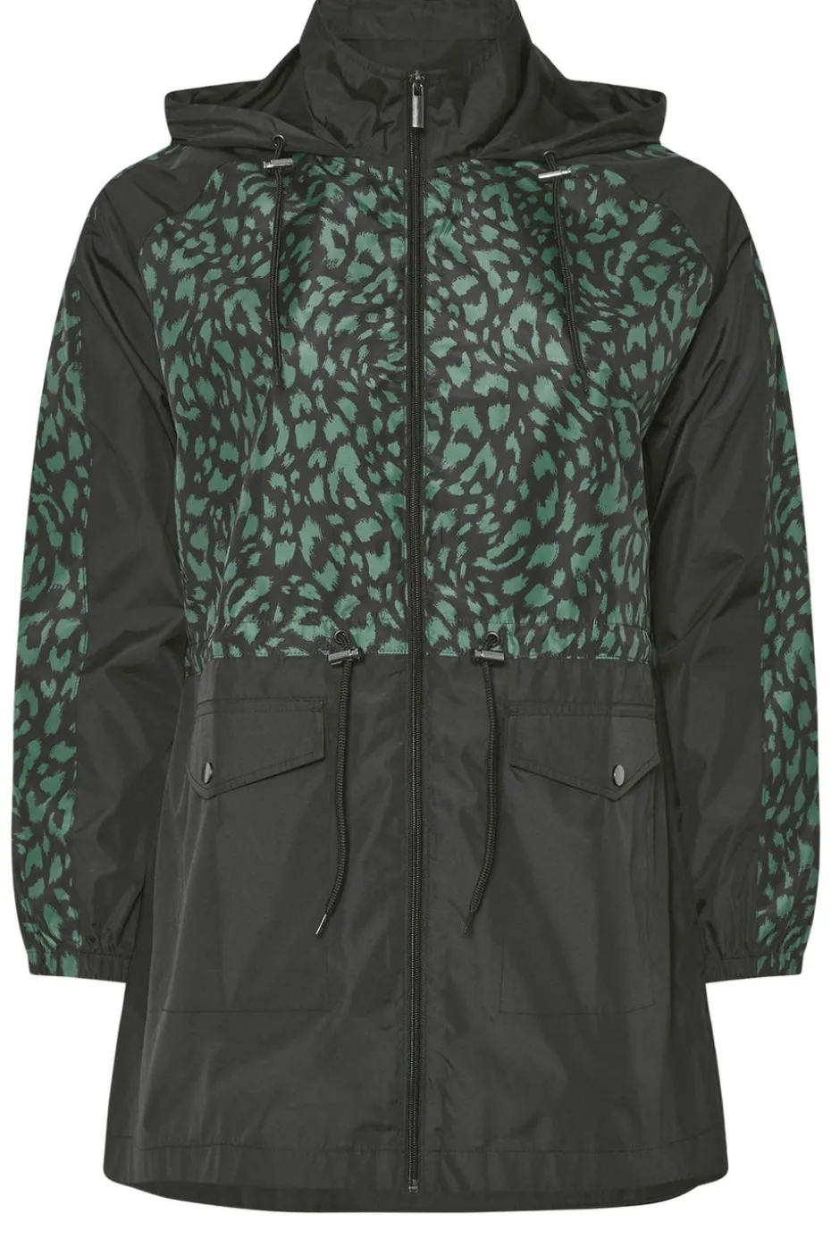 Yours Curve Green & Black Colourblock Lightweight Parka Jacket