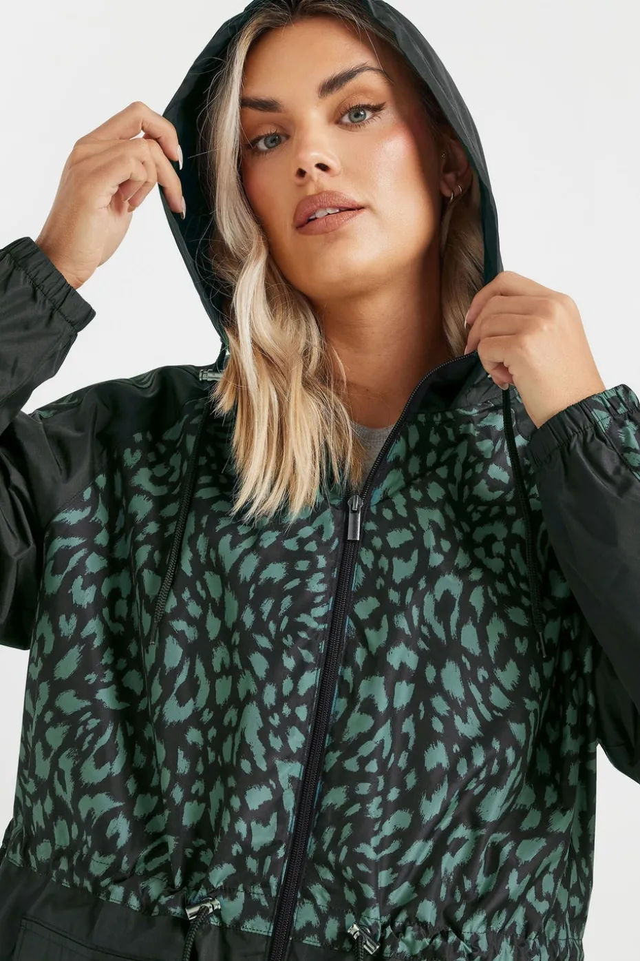 Yours Curve Green & Black Colourblock Lightweight Parka Jacket