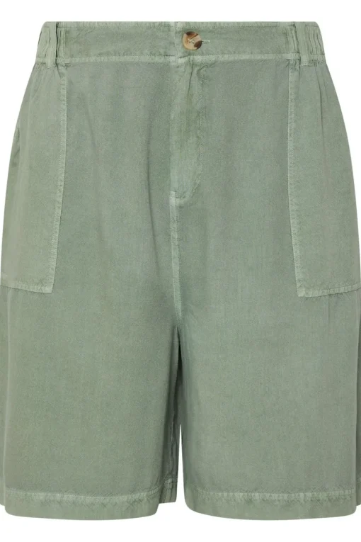 Yours Curve Green Chambray Pull On Shorts