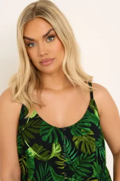 Yours Curve Green Crinkle Tropical Print Cami Top