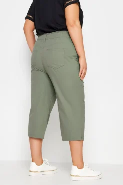 Yours Curve Green Khaki Cool Cotton Cropped Trousers